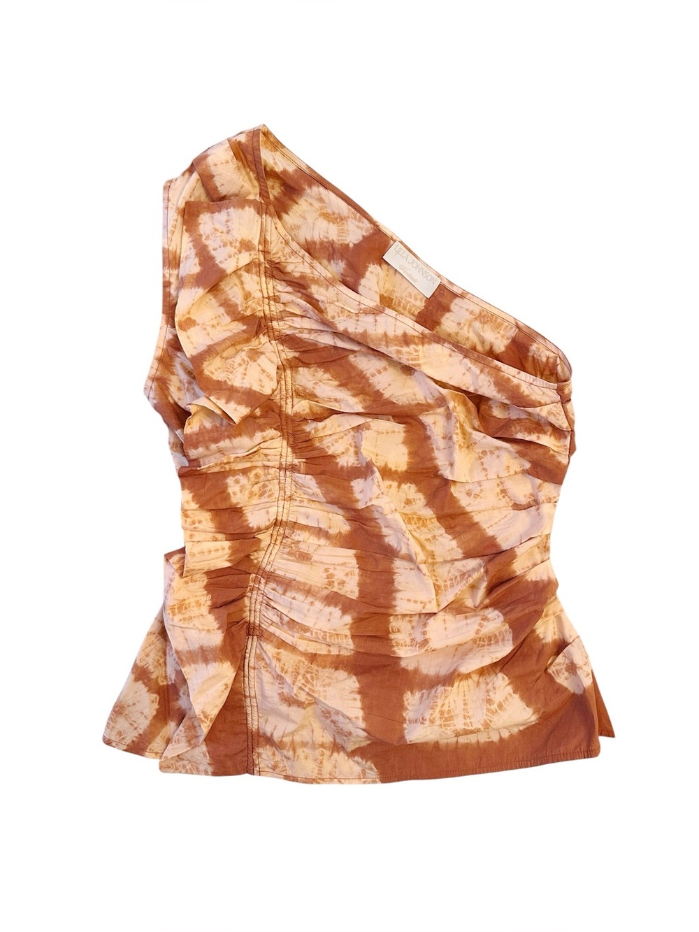 Ulla Johnson Senta One-Shoulder Hand Dyed Diamond Shibori Ruffle Top size 6